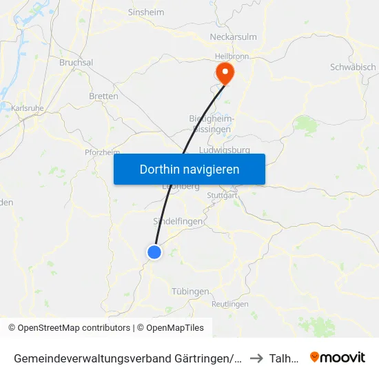 Gemeindeverwaltungsverband Gärtringen/Ehningen to Talheim map