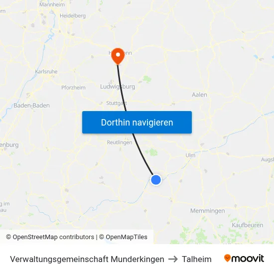 Verwaltungsgemeinschaft Munderkingen to Talheim map