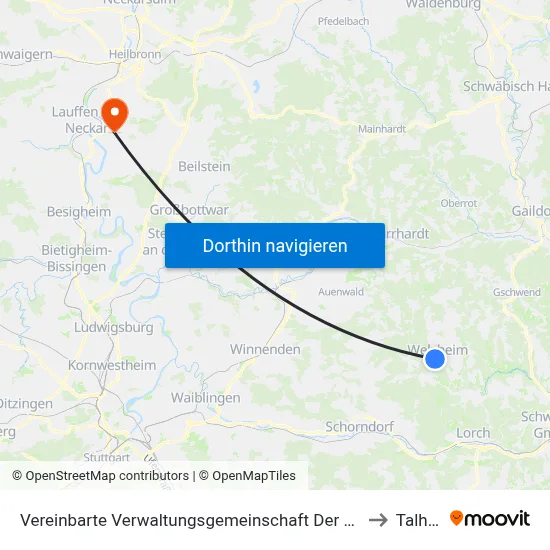 Vereinbarte Verwaltungsgemeinschaft Der Stadt Welzheim to Talheim map