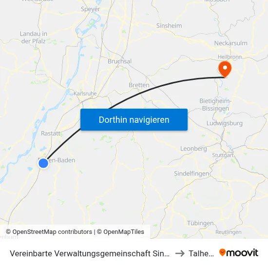 Vereinbarte Verwaltungsgemeinschaft Sinzheim to Talheim map