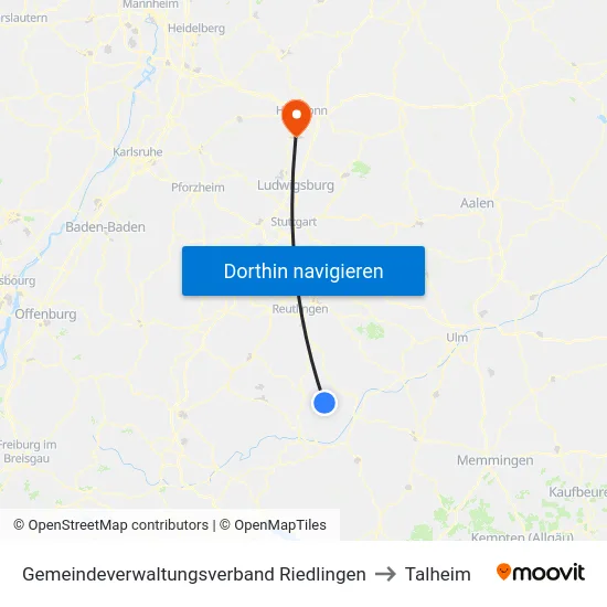 Gemeindeverwaltungsverband Riedlingen to Talheim map