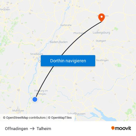 Offnadingen to Talheim map