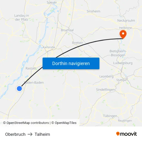 Oberbruch to Talheim map