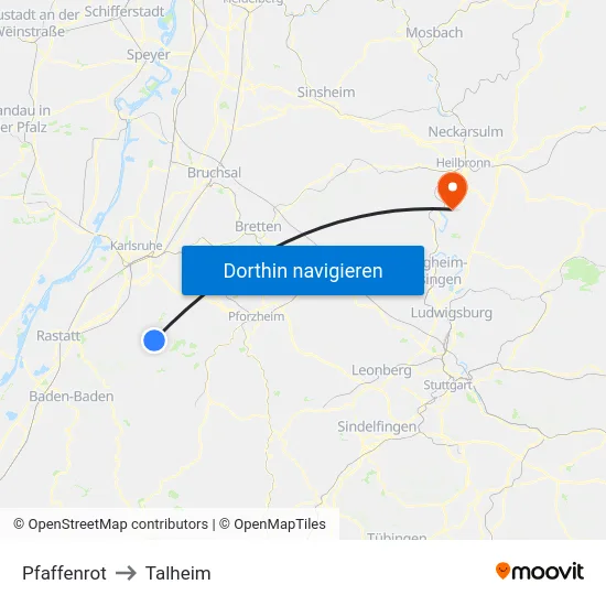 Pfaffenrot to Talheim map
