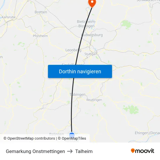 Gemarkung Onstmettingen to Talheim map