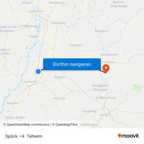 Spöck to Talheim map