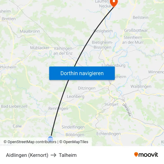 Aidlingen (Kernort) to Talheim map