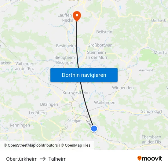 Obertürkheim to Talheim map