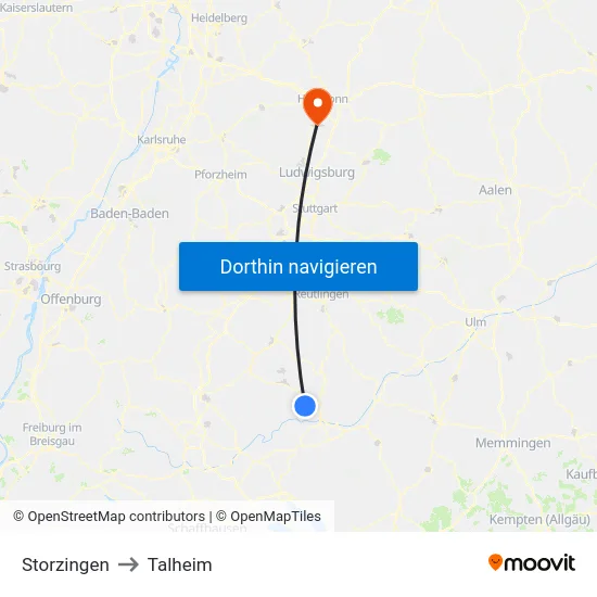 Storzingen to Talheim map