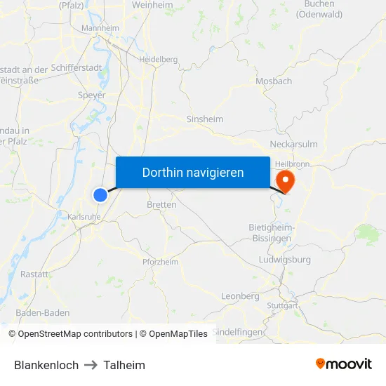 Blankenloch to Talheim map