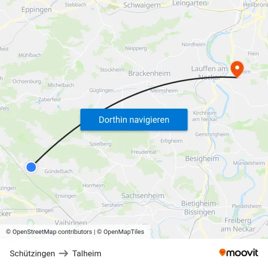 Schützingen to Talheim map