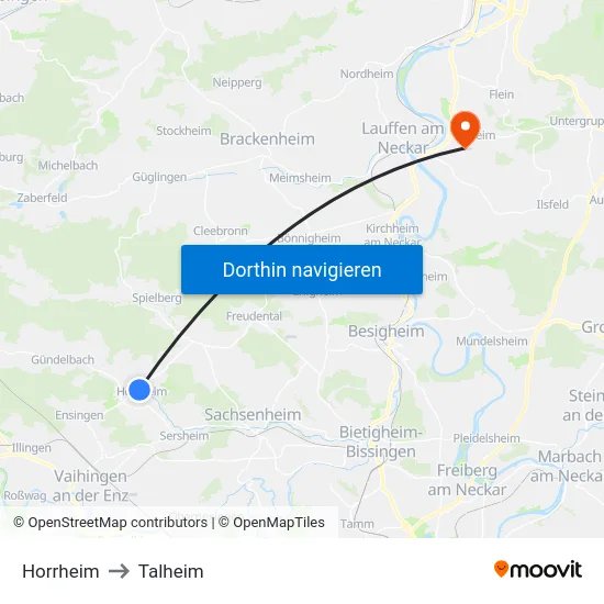 Horrheim to Talheim map