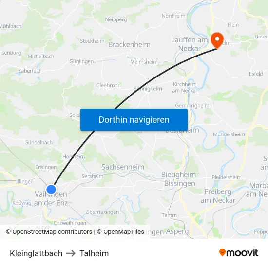 Kleinglattbach to Talheim map