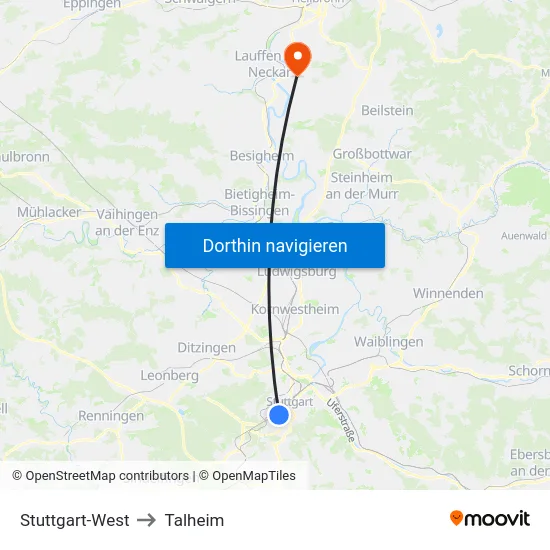 Stuttgart-West to Talheim map
