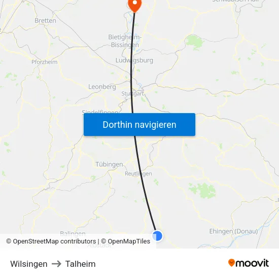 Wilsingen to Talheim map