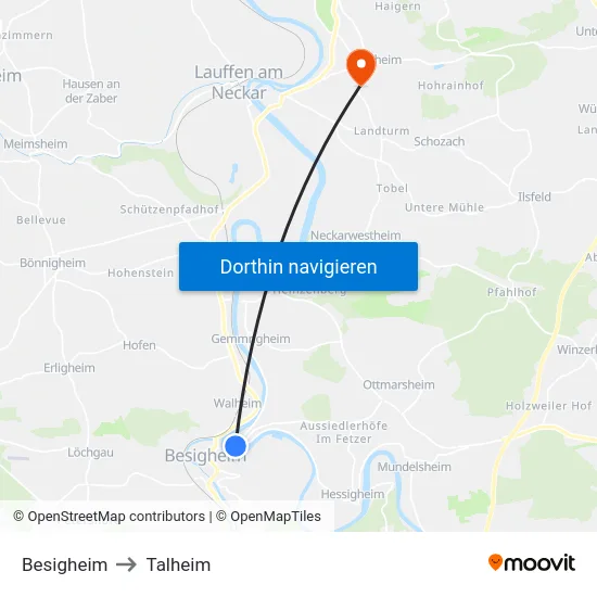 Besigheim to Talheim map