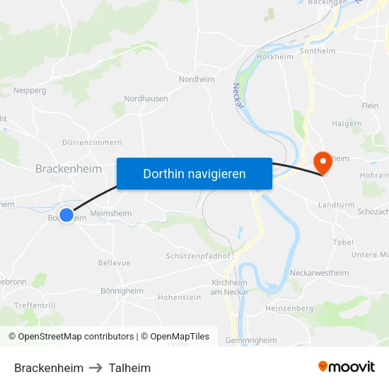 Brackenheim to Talheim map