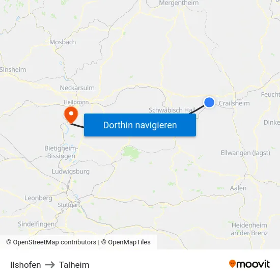 Ilshofen to Talheim map