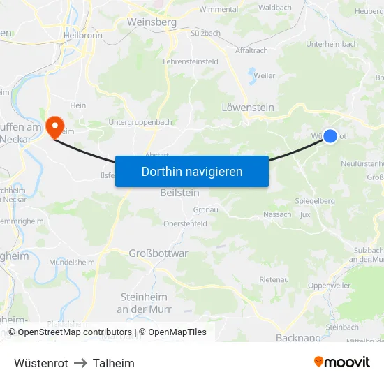 Wüstenrot to Talheim map