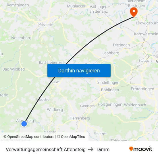 Verwaltungsgemeinschaft Altensteig to Tamm map