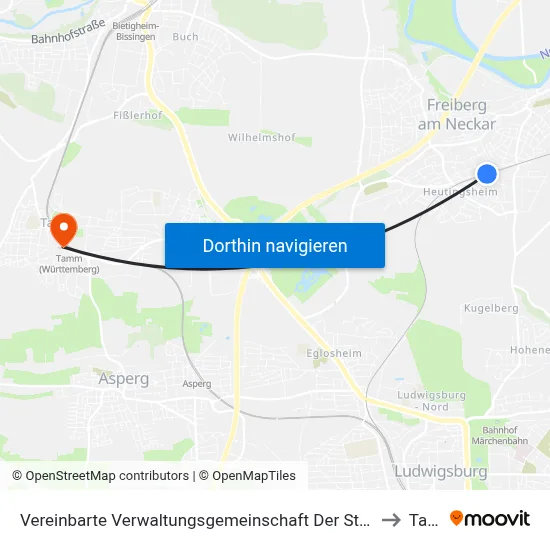 Vereinbarte Verwaltungsgemeinschaft Der Stadt Freiberg am Neckar to Tamm map