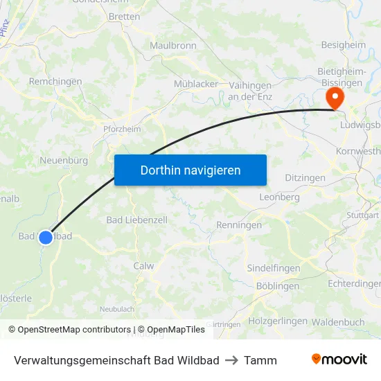 Verwaltungsgemeinschaft Bad Wildbad to Tamm map