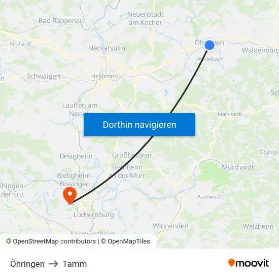 Öhringen to Tamm map