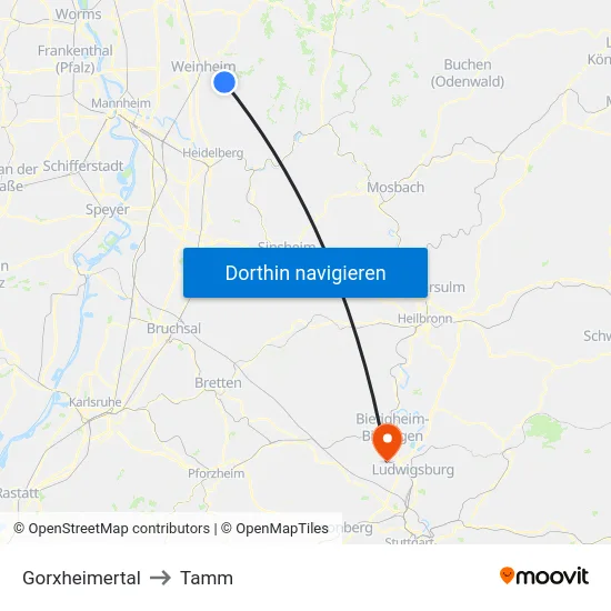 Gorxheimertal to Tamm map