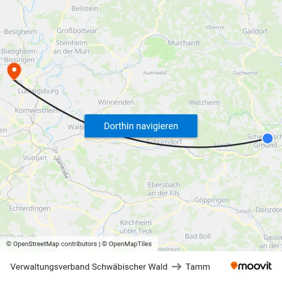 Verwaltungsverband Schwäbischer Wald to Tamm map