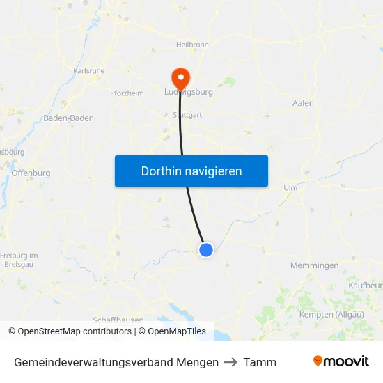 Gemeindeverwaltungsverband Mengen to Tamm map