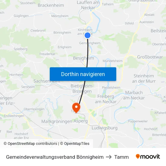 Gemeindeverwaltungsverband Bönnigheim to Tamm map