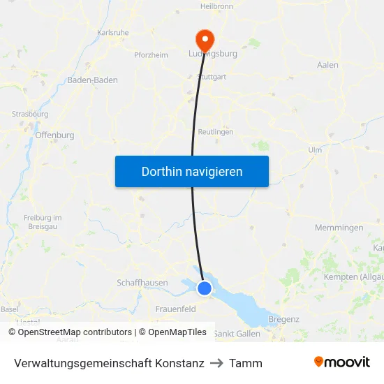 Verwaltungsgemeinschaft Konstanz to Tamm map