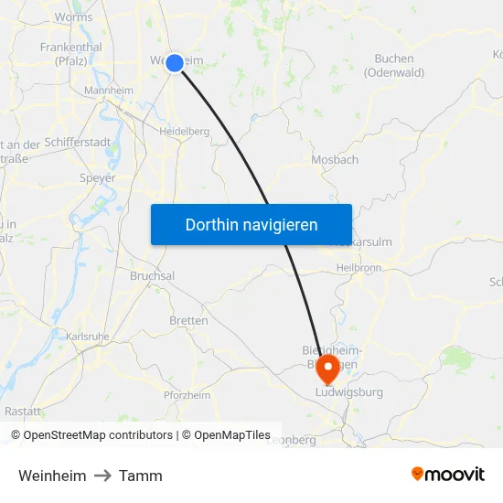 Weinheim to Tamm map