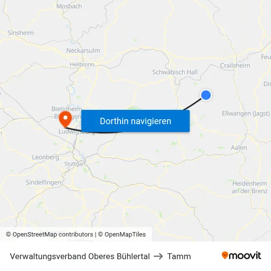 Verwaltungsverband Oberes Bühlertal to Tamm map