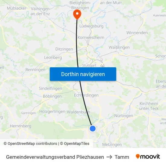 Gemeindeverwaltungsverband Pliezhausen to Tamm map