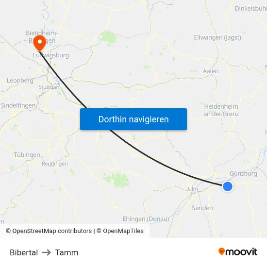 Bibertal to Tamm map