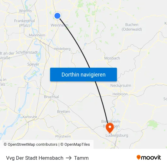 Vvg Der Stadt Hemsbach to Tamm map