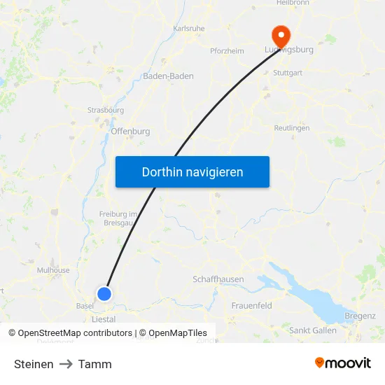 Steinen to Tamm map