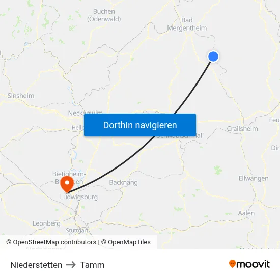 Niederstetten to Tamm map