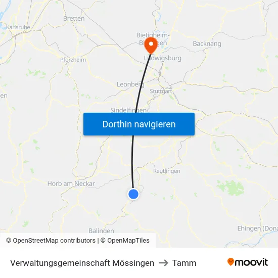 Verwaltungsgemeinschaft Mössingen to Tamm map