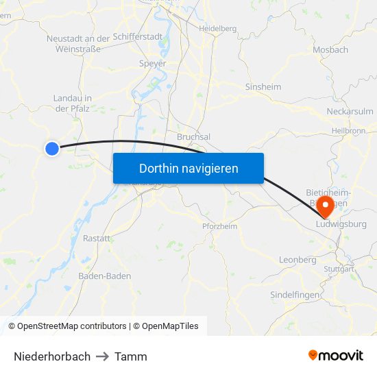 Niederhorbach to Tamm map