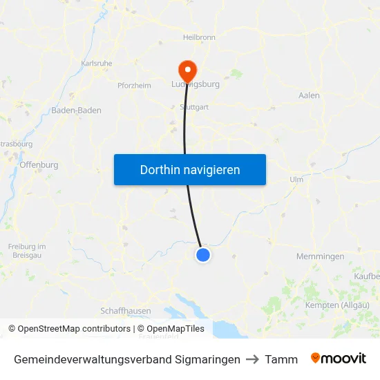 Gemeindeverwaltungsverband Sigmaringen to Tamm map