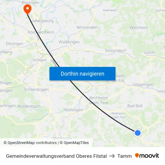 Gemeindeverwaltungsverband Oberes Filstal to Tamm map