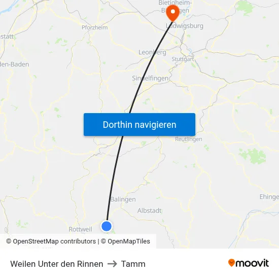 Weilen Unter den Rinnen to Tamm map