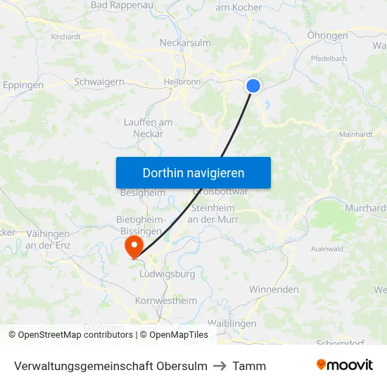 Verwaltungsgemeinschaft Obersulm to Tamm map