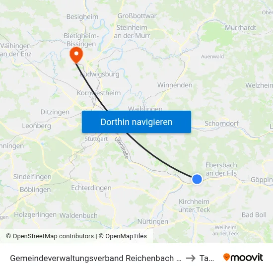 Gemeindeverwaltungsverband Reichenbach An Der Fils to Tamm map