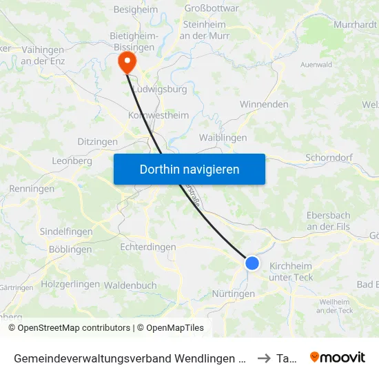 Gemeindeverwaltungsverband Wendlingen am Neckar to Tamm map