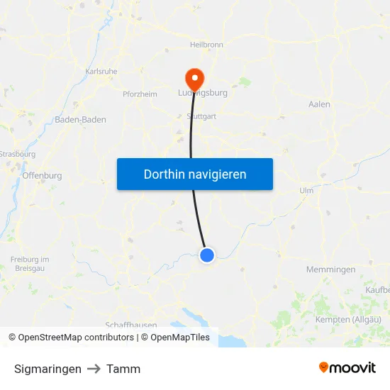 Sigmaringen to Tamm map