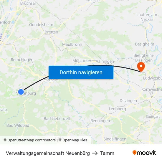 Verwaltungsgemeinschaft Neuenbürg to Tamm map