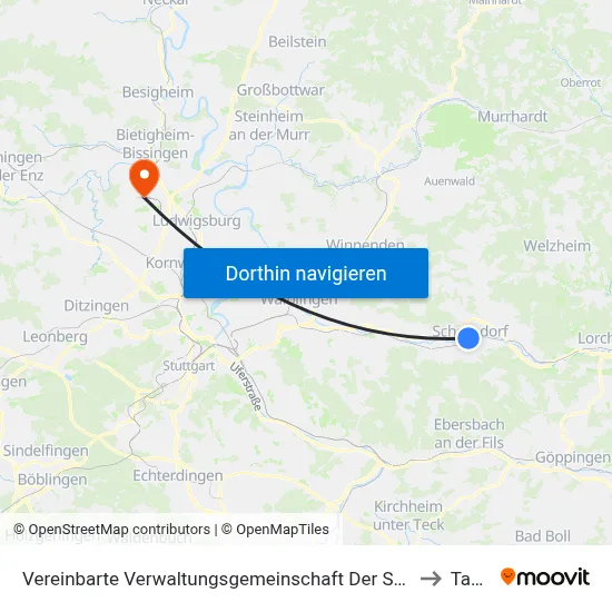 Vereinbarte Verwaltungsgemeinschaft Der Stadt Schorndorf to Tamm map